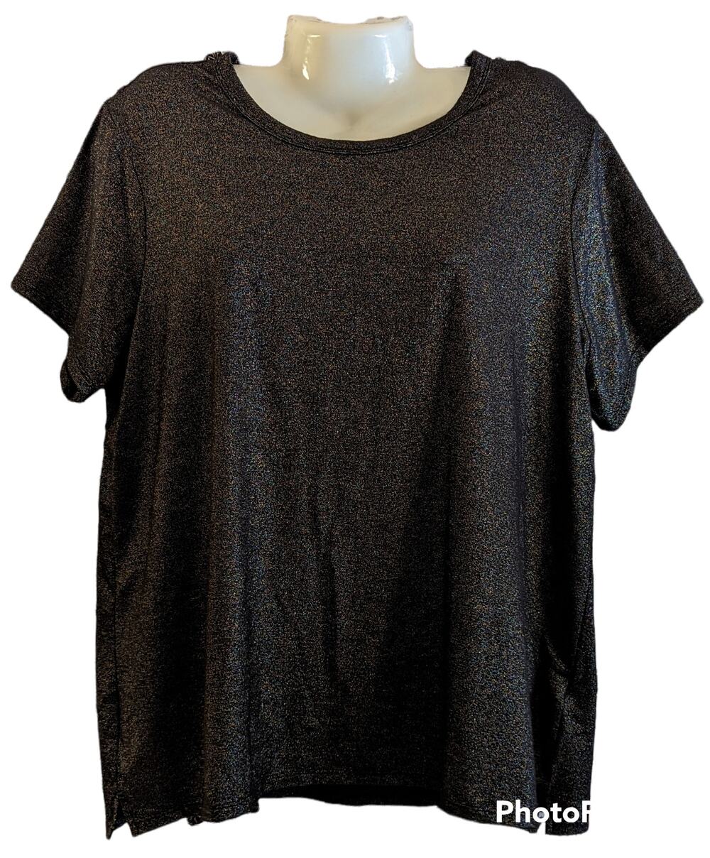 Old Navy Womens Black Metallic Rainbow Partee Glitter Crewneck Tee T-shirt XXL